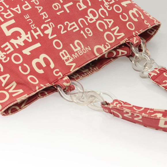 CHANEL Chain Bicy line Tote Bag Canvas Red CC Auth bs25552