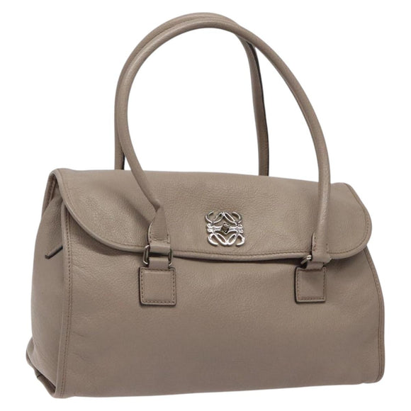 LOEWE Anagram Hand Bag Leather Gray Silver Auth bs25553