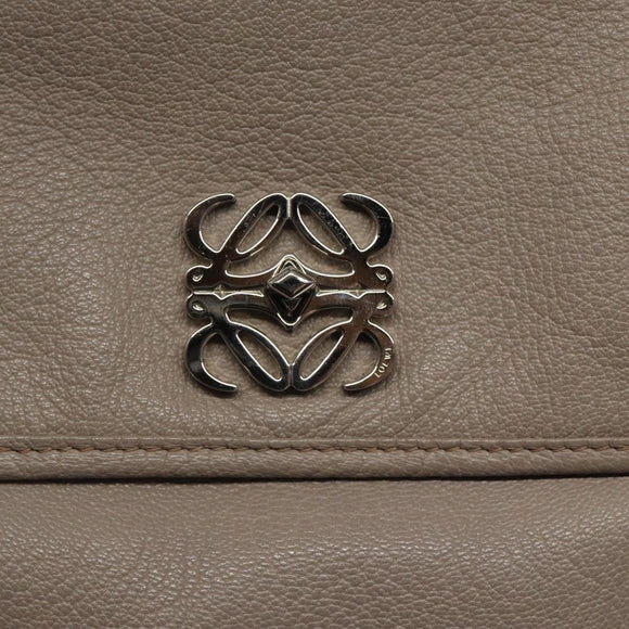 LOEWE Anagram Hand Bag Leather Gray Silver Auth bs25553