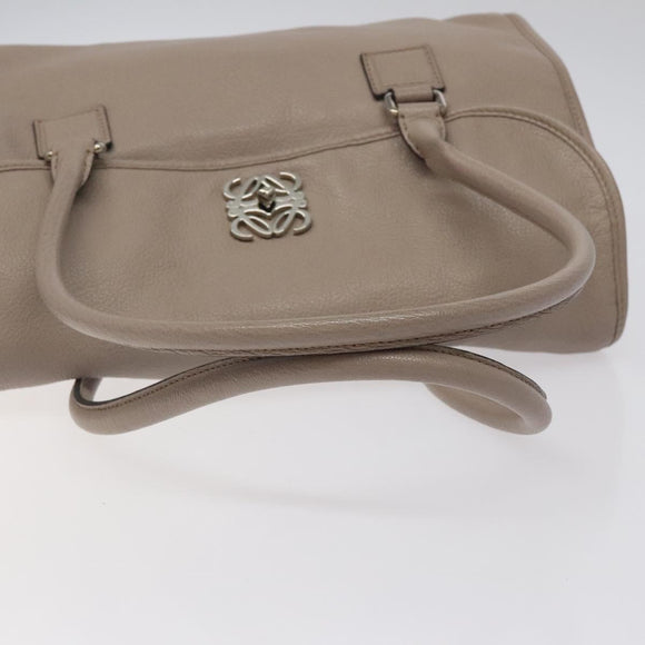 LOEWE Anagram Hand Bag Leather Gray Silver Auth bs25553