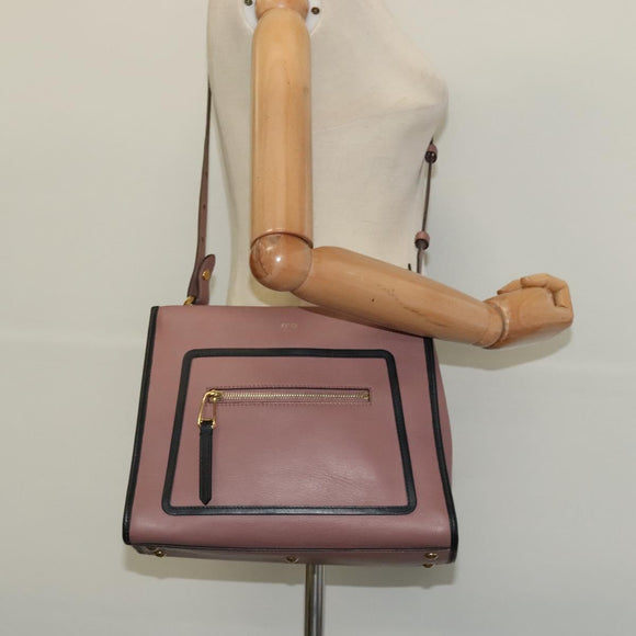 FENDI Runaway Small Hand Bag Leather 2way Pink Gold Auth bs25561