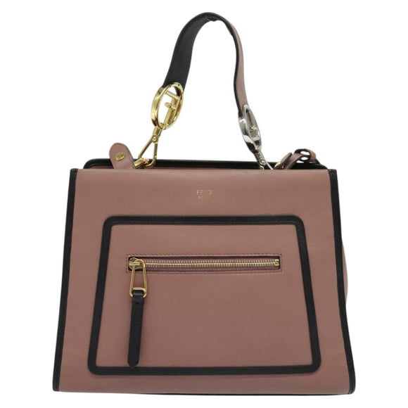 FENDI Runaway Small Hand Bag Leather 2way Pink Gold Auth bs25561