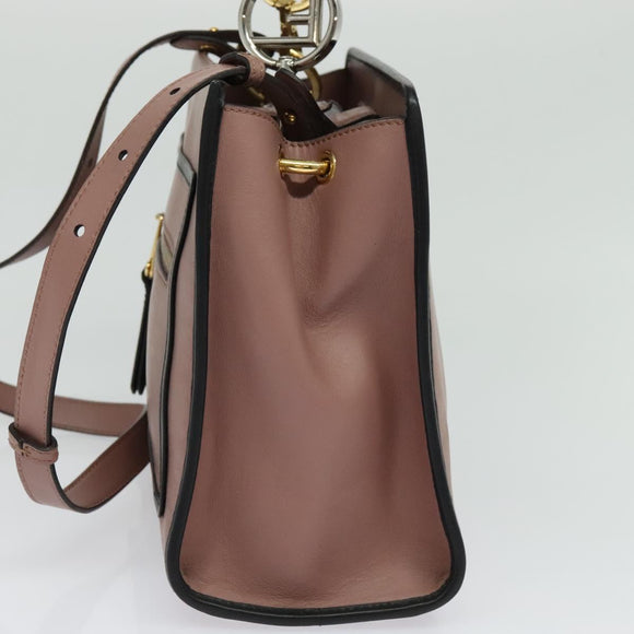 FENDI Runaway Small Hand Bag Leather 2way Pink Gold Auth bs25561