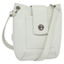 BVLGARI Shoulder Bag Leather White Silver Auth bs25565-1