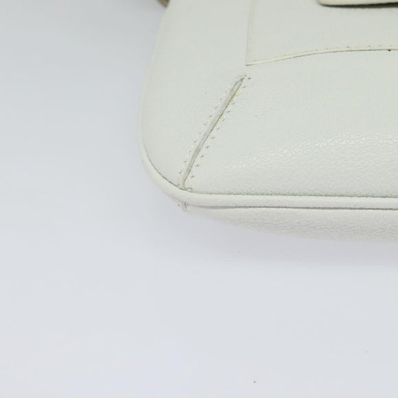 BVLGARI Shoulder Bag Leather White Silver Auth bs25565