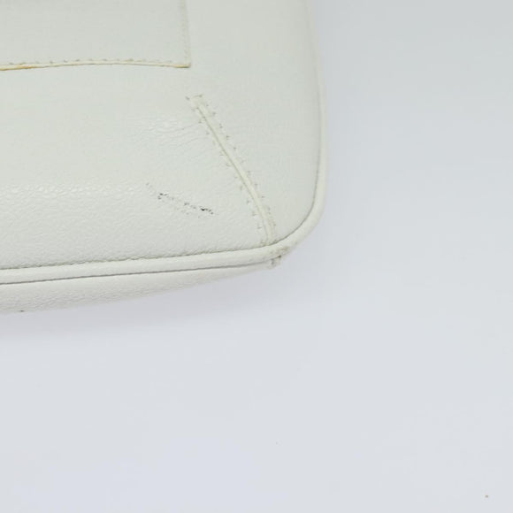 BVLGARI Shoulder Bag Leather White Silver Auth bs25565