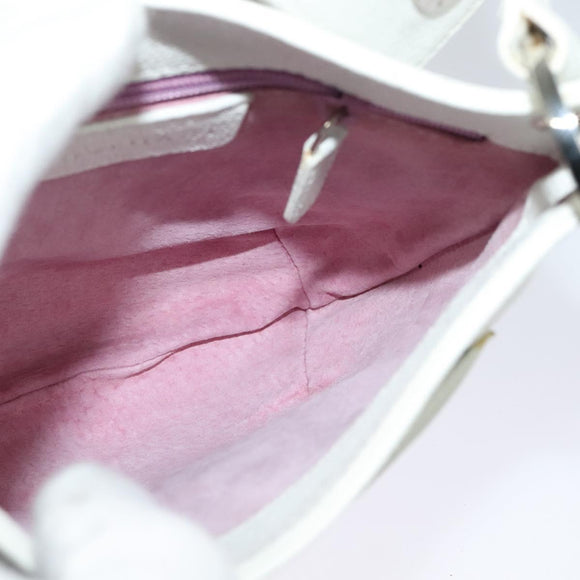 BVLGARI Shoulder Bag Leather White Silver Auth bs25565