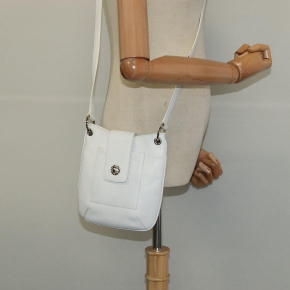 BVLGARI Shoulder Bag Leather White Silver Auth bs25565