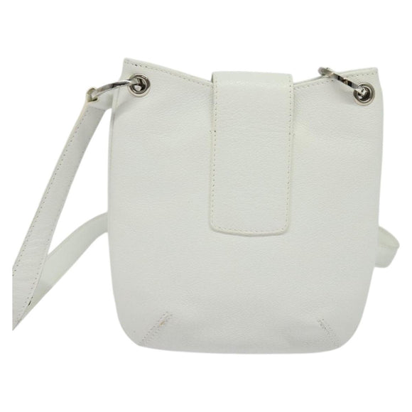 BVLGARI Shoulder Bag Leather White Silver Auth bs25565