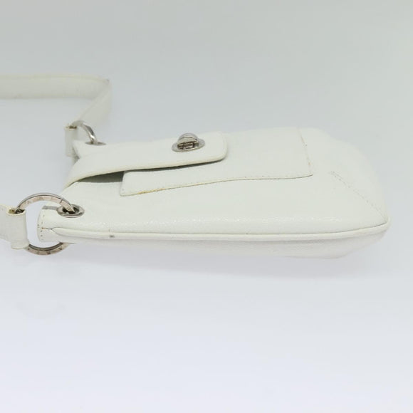 BVLGARI Shoulder Bag Leather White Silver Auth bs25565