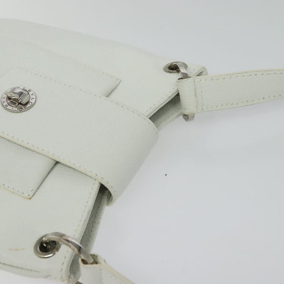 BVLGARI Shoulder Bag Leather White Silver Auth bs25565