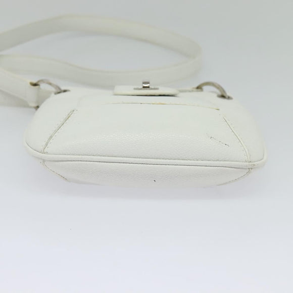 BVLGARI Shoulder Bag Leather White Silver Auth bs25565