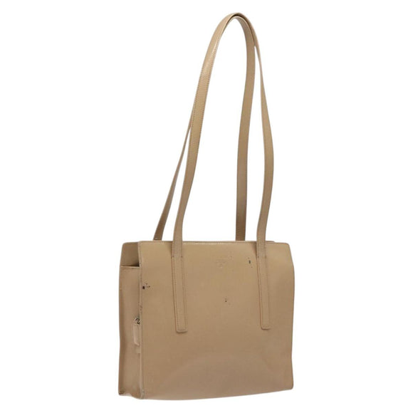 PRADA Shoulder Bag Enamel Beige Silver Auth bs25569