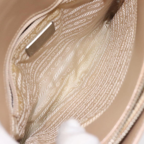PRADA Shoulder Bag Enamel Beige Silver Auth bs25569