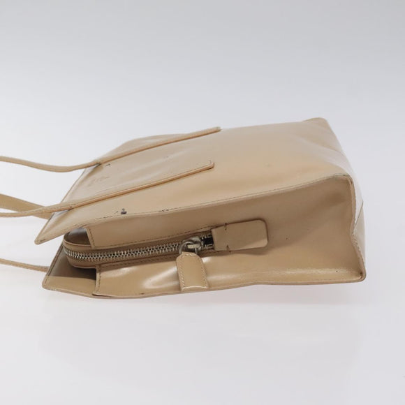 PRADA Shoulder Bag Enamel Beige Silver Auth bs25569