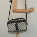 GUCCI GG Supreme Sherry Line Shoulder Bag PVC Navy Gold Red Auth bs25574-20