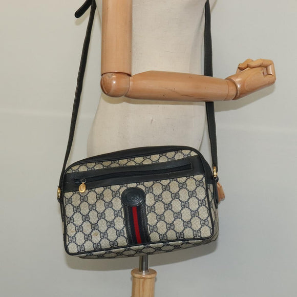 GUCCI GG Supreme Sherry Line Shoulder Bag PVC Navy Gold Red Auth bs25574