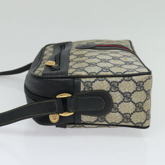 GUCCI GG Supreme Sherry Line Shoulder Bag PVC Navy Gold Red Auth bs25574