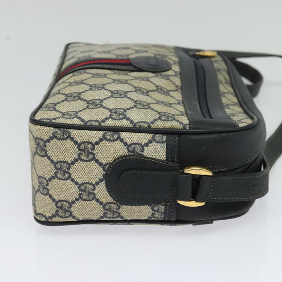 GUCCI GG Supreme Sherry Line Shoulder Bag PVC Navy Gold Red Auth bs25574