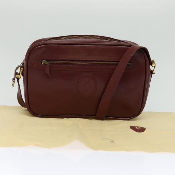 CARTIER Must Line Shoulder Bag Leather Bordeaux Gold Auth bs25581