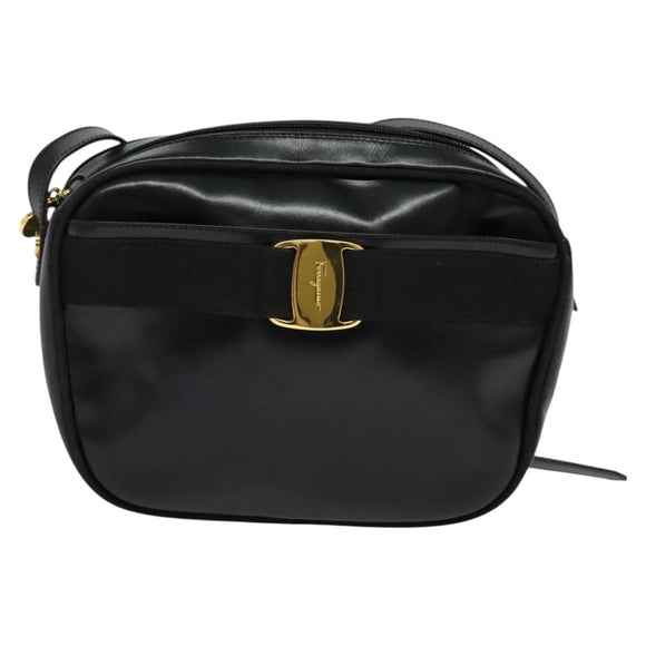 Salvatore Ferragamo Vala Shoulder Bag Leather Black Auth bs25584