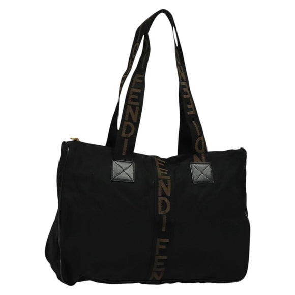 FENDI Shoulder Bag Nylon Black Gold Auth bs25587