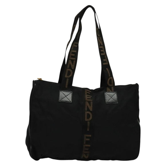 FENDI Shoulder Bag Nylon Black Gold Auth bs25587