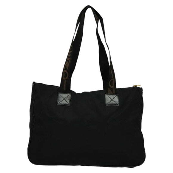 FENDI Shoulder Bag Nylon Black Gold Auth bs25587