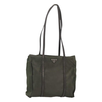PRADA Shoulder Bag Nylon Khaki Silver Auth bs25613