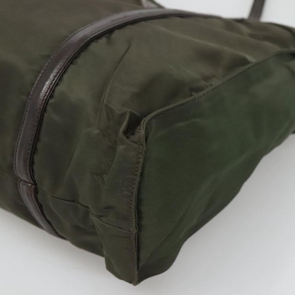 PRADA Shoulder Bag Nylon Khaki Silver Auth bs25613