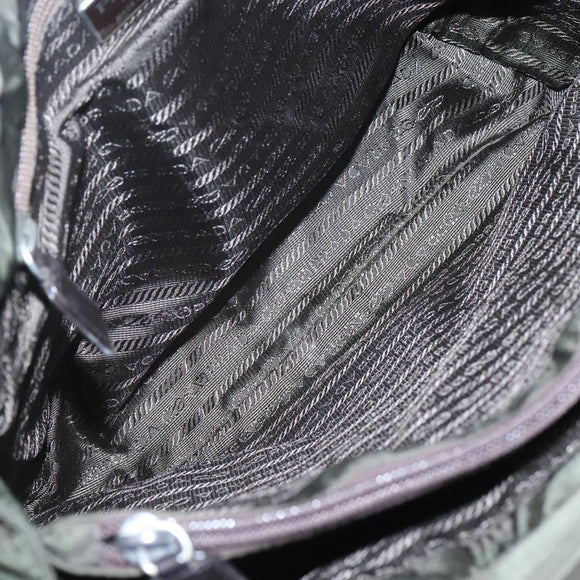 PRADA Shoulder Bag Nylon Khaki Silver Auth bs25613