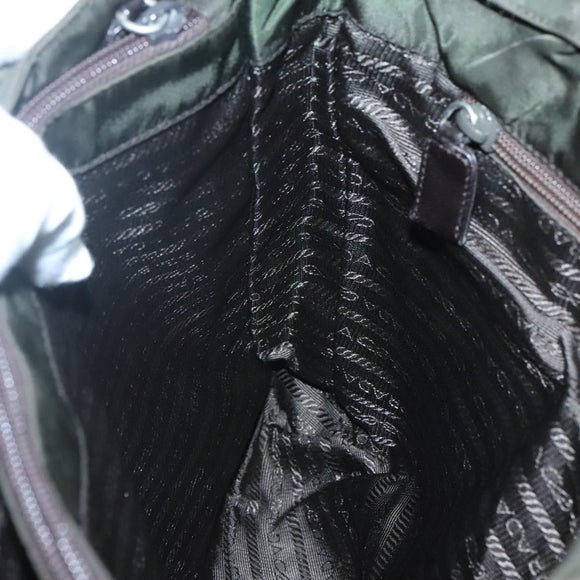 PRADA Shoulder Bag Nylon Khaki Silver Auth bs25613