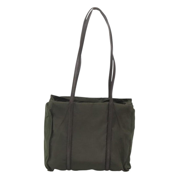 PRADA Shoulder Bag Nylon Khaki Silver Auth bs25613