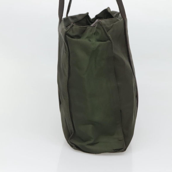 PRADA Shoulder Bag Nylon Khaki Silver Auth bs25613