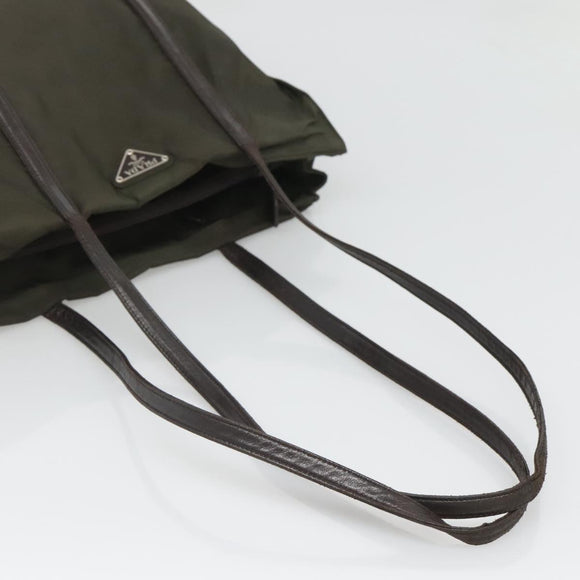 PRADA Shoulder Bag Nylon Khaki Silver Auth bs25613