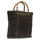 GUCCI Bamboo Hand Bag Nylon Beige Silver 000 1998 0508 Auth bs25619-1