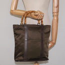 GUCCI Bamboo Hand Bag Nylon Beige Silver 000 1998 0508 Auth bs25619-21