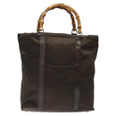 GUCCI Bamboo Hand Bag Nylon Beige Silver 000 1998 0508 Auth bs25619-13
