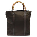 GUCCI Bamboo Hand Bag Nylon Beige Silver 000 1998 0508 Auth bs25619-2