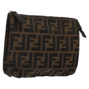 FENDI Zucca Canvas Pouch Black Brown Auth bs25659-1