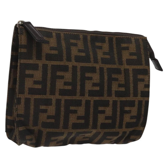 FENDI Zucca Canvas Pouch Black Brown Auth bs25659
