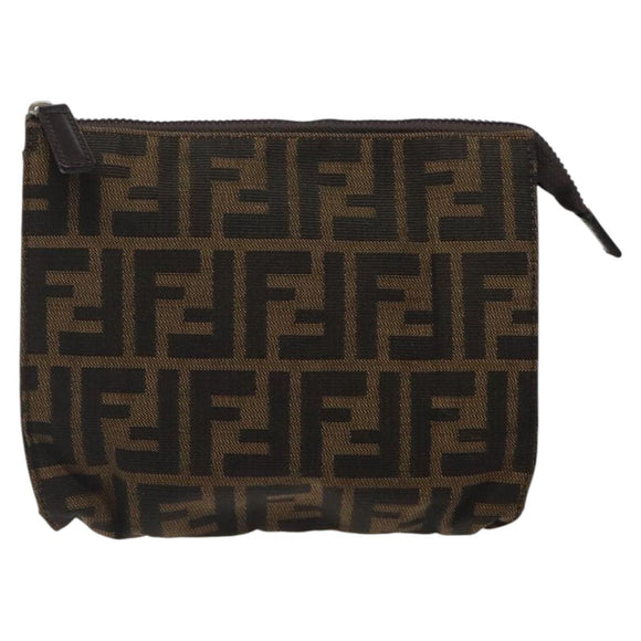 FENDI Zucca Canvas Pouch Black Brown Auth bs25659