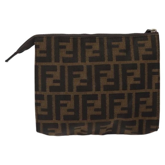 FENDI Zucca Canvas Pouch Black Brown Auth bs25659
