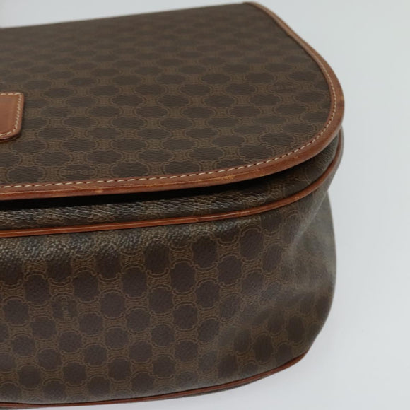 CELINE Macadam Canvas Shoulder Bag PVC Leather Brown Gold Auth bs25678
