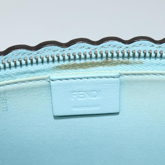 FENDI Clutch Bag Leather Light Blue Auth bs25680