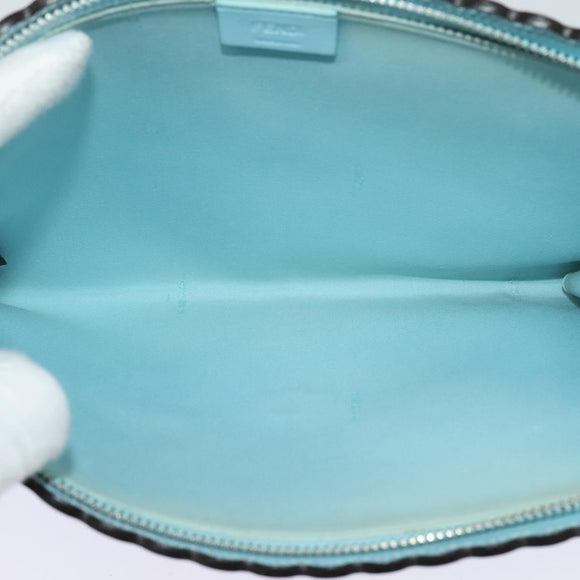 FENDI Clutch Bag Leather Light Blue Auth bs25680