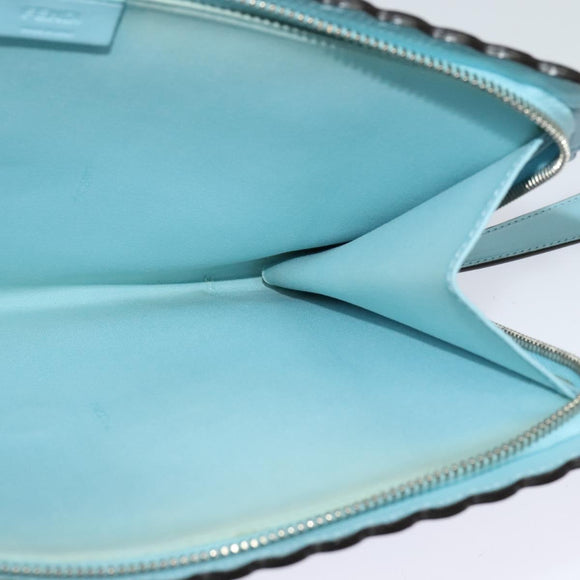 FENDI Clutch Bag Leather Light Blue Auth bs25680