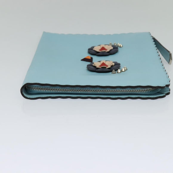 FENDI Clutch Bag Leather Light Blue Auth bs25680