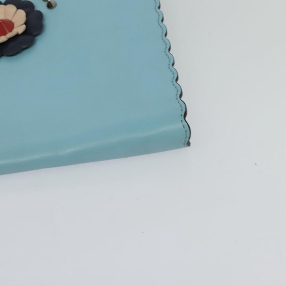 FENDI Clutch Bag Leather Light Blue Auth bs25680