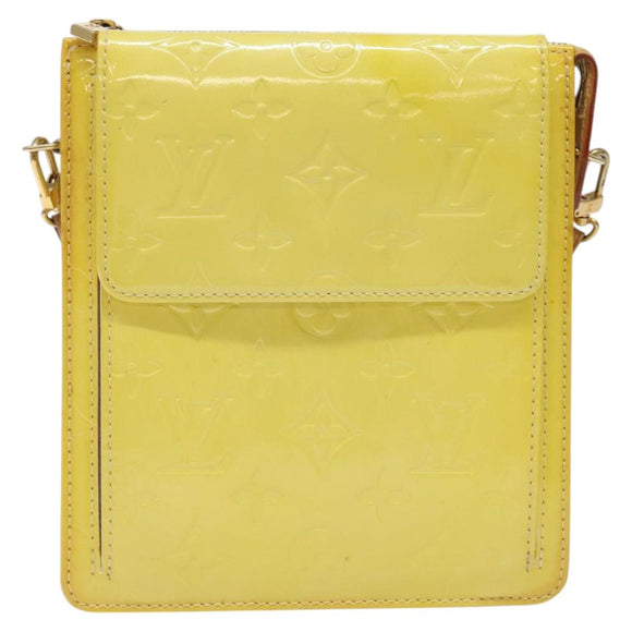 LOUIS VUITTON Monogram Vernis Motto Pouch Lime Yellow M91059 LV Auth bs25692